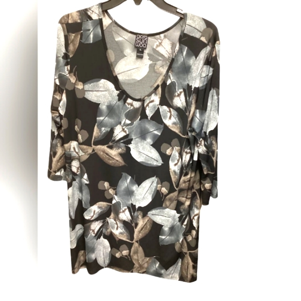 Clara Sun Woo Scoop Neck Stretch Tricot Top, Poly/Rayon/Spandex, NOSWOT